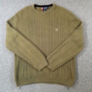 Chaps Mens Large Olive Green 100% Cotton Ribbed Knit Crewneck Sweater L